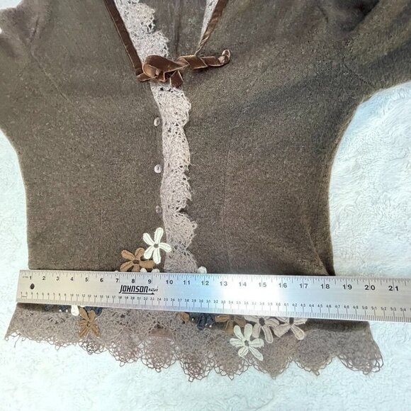 Marilu Women Wool Embroidered Lace Trim Blazer Jacket Size S/M Brown Boho Floral - Picture 8 of 8